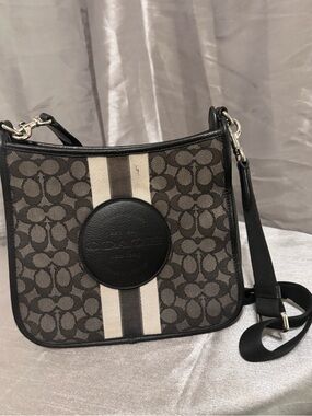 Coach Dempsey  Black Signature Stripe Crossbody